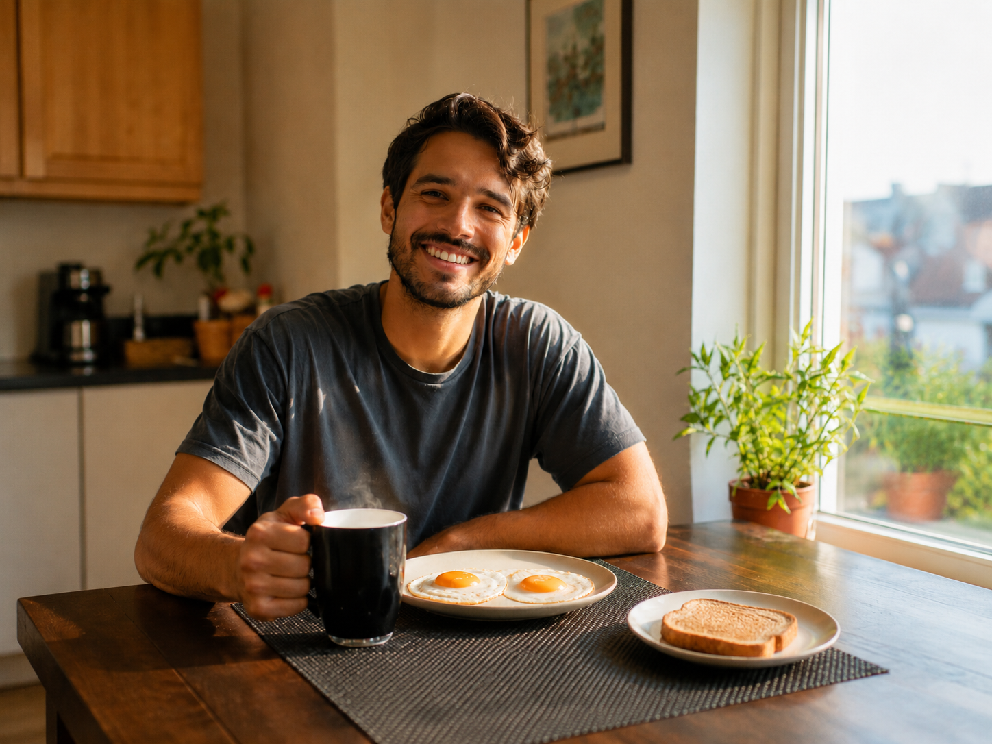 Persona desayunando y utilizando VHELI